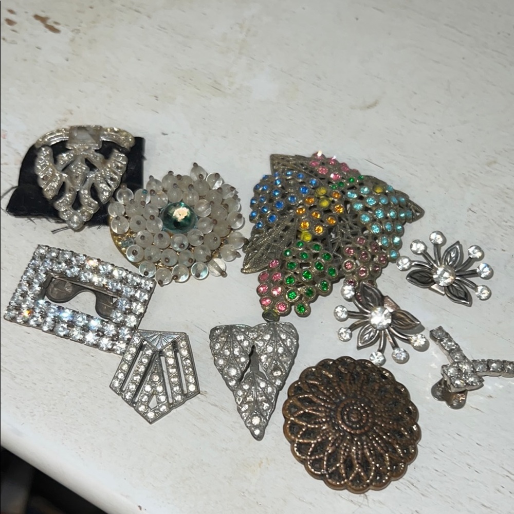 Lot Antique neck & shoe crystal clips Elegant Multi-Color